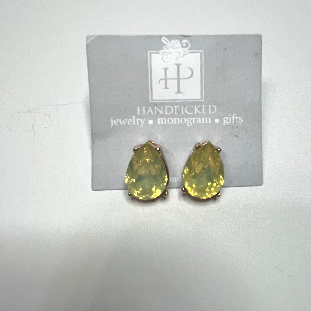 HP HandPicked Jewelry Large Teardrop Earring Yellow Facet Glass Bead